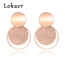 Lokaer ювелирные изделия из нержавеющей стали розовое золото цвет матовый лист круг изогнутые серьги-гвоздики диски E18446