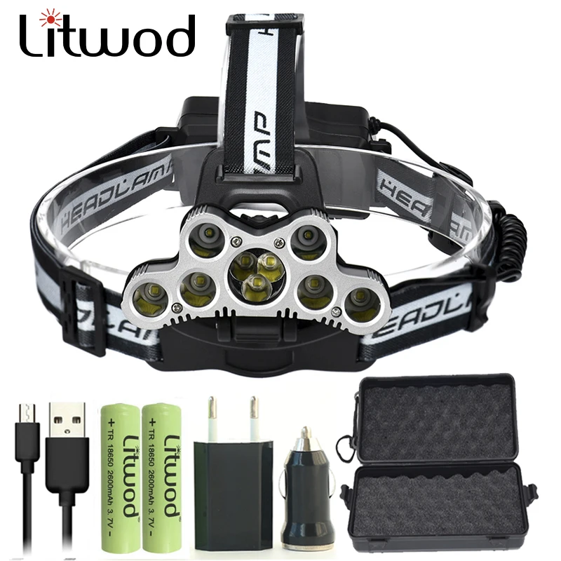 

Litwod Z302309 USB 9 LED Led Headlamp Headlight head flashlight torch XM-L T6 head lamp rechargeable for 18650 battery