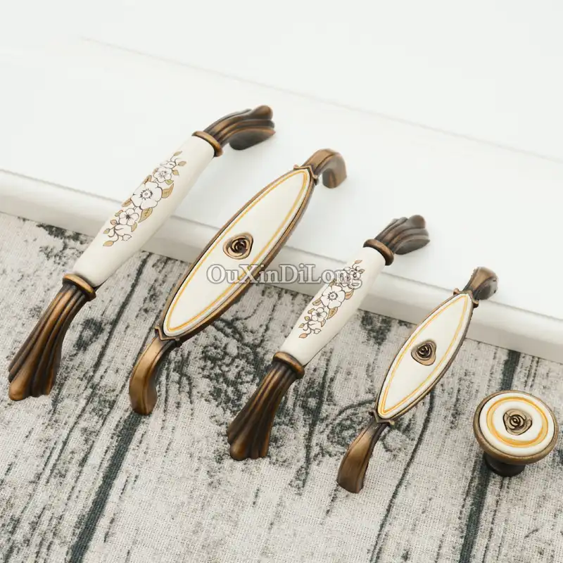 Vintage 10PCS European Retro Kitchen Door Handles Ceramic Printing