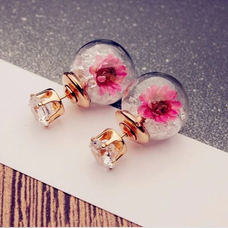 Hot Fashion Women Lady Elegant Flower Spherical Rhinestone Ear Stud Earrings