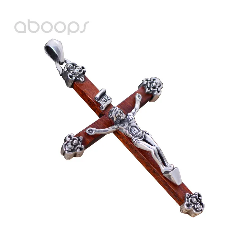Cool 925 Sterling Silver Christian Jesus Christ Sandalwood Cross Necklace Pendant for Men Free Shipping Cool 925 Sterling Silver Christian Jesus Christ Sandalwood Cross Necklace Pendant for Men Free Shipping