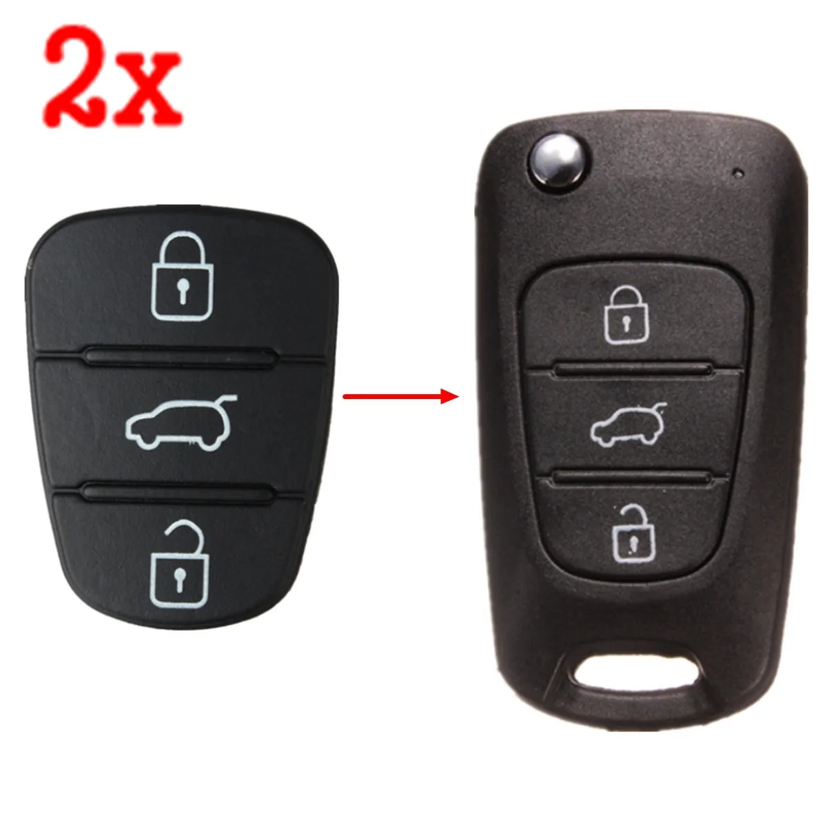 

2x 3 Button Remote Key Fob Case Rubber Pad Flip Key Key Shell Case For Hyundai I10 I20 I30