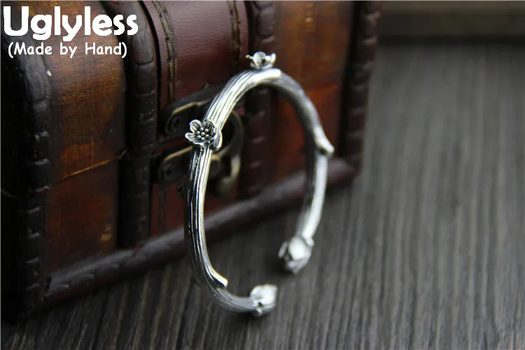 

Uglyless 100% Real S 925 Black Thai Silver Women Handmade Thick Bangles Ethnic Lotus Bangle Engraved Flower Fine Jewelry Bijoux