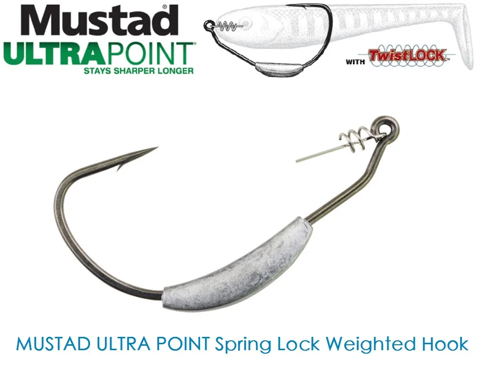 

Spring Lock Weighted Mustad Utral Point Hook, 2g--1/0, 2.5g--/2/0, 3g--3/0 (weight / hook size)