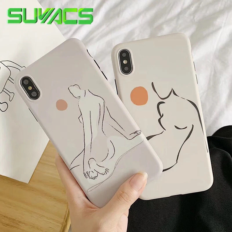 

SUYACS Abstract BodyArt Phone Cases For iPhone XR X XS Max 6 6S 7 8 Plus Simple Line Soft IMD Oil Painting Phone Back Cover