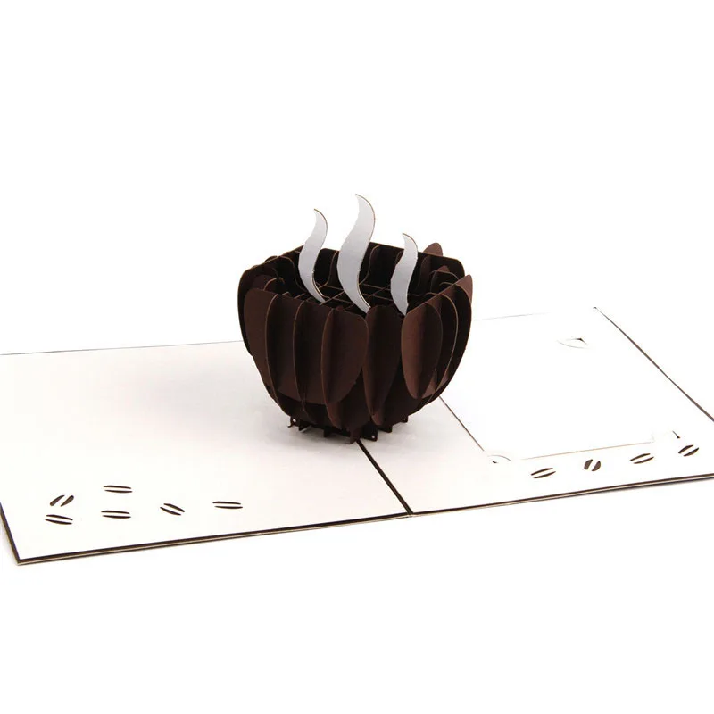  3D Laser Cut Handmade Carving Black Coffee Cup Paper Invitation Greeting Cards PostCard Business Bi - 32793372116