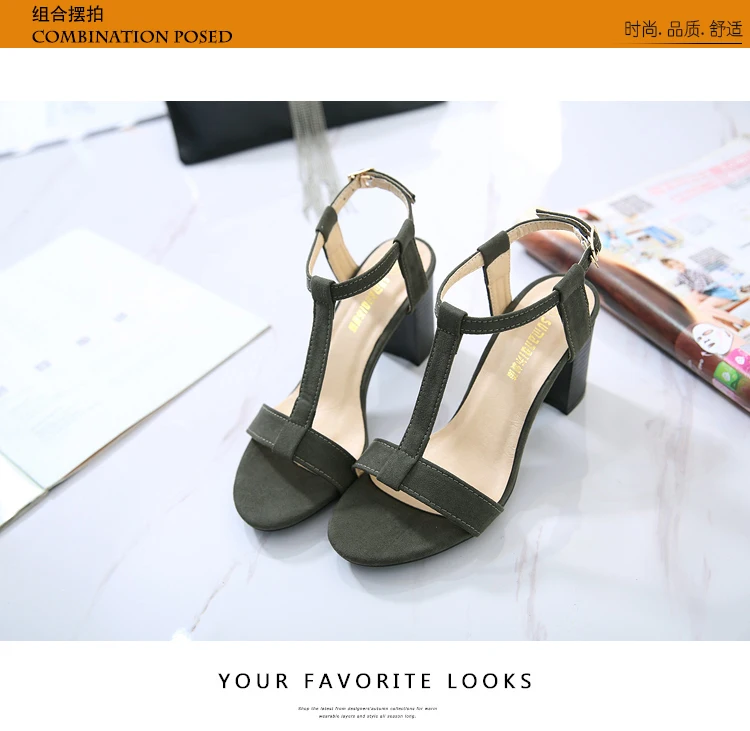 Босоножки 2017 г. Новые летние женские пикантные черные туфли на высоком каблуке в
