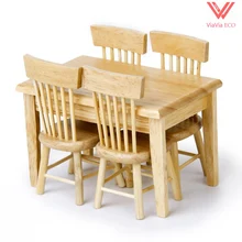 OMoToys кукольный домик, миниатюрная деревянная мебель, обеденный стол, стул, набор 1:12, 1 стол с 4 стульями, Paintable