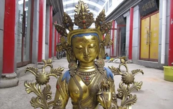 

30 INCH"Folk temple Bronze Gild White TaRa Bodhisattva Kwan-Yin Buddha Statue