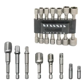 

14Pcs Hex Drill Nut Driver Power Extension Bar+Power Nut Driver Drill Bit Set Metric Socket Wrench Screw Set 1/4" Hex Drill Bits