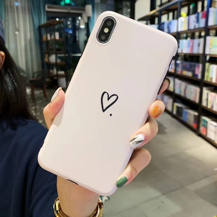 

Love Heart Pattern matte Phone Cases Cover For Iphone 6 6S 7 8 Plus XS Max XR X Soft TPU Silicone Ultra-thin Simple Back Cover