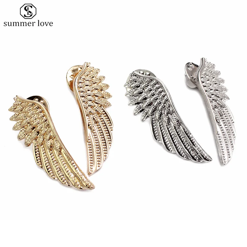 

Fashion Popular Silver & Gold Color Wings Collar Pin Sweater Shirt Brooches For Women Angel Wing Cute Girl Punk Jewelry