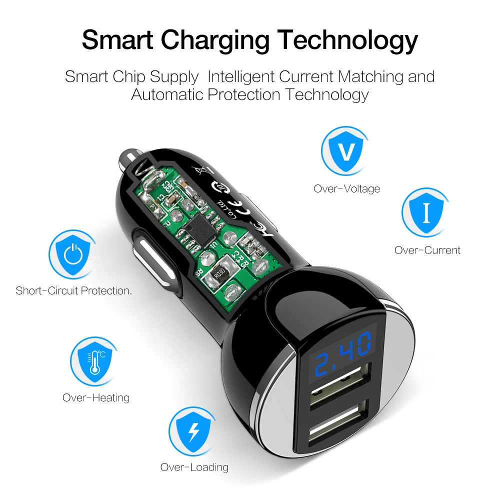 RAXFLY الرقمية المزدوج USB سيارة شاحن آيفون 7 6 Xiaomi الهاتف شاحن 5 V/2.4A سيارة شاحن يو اس بي ل SamsungS9 الذكية سيارة شحن