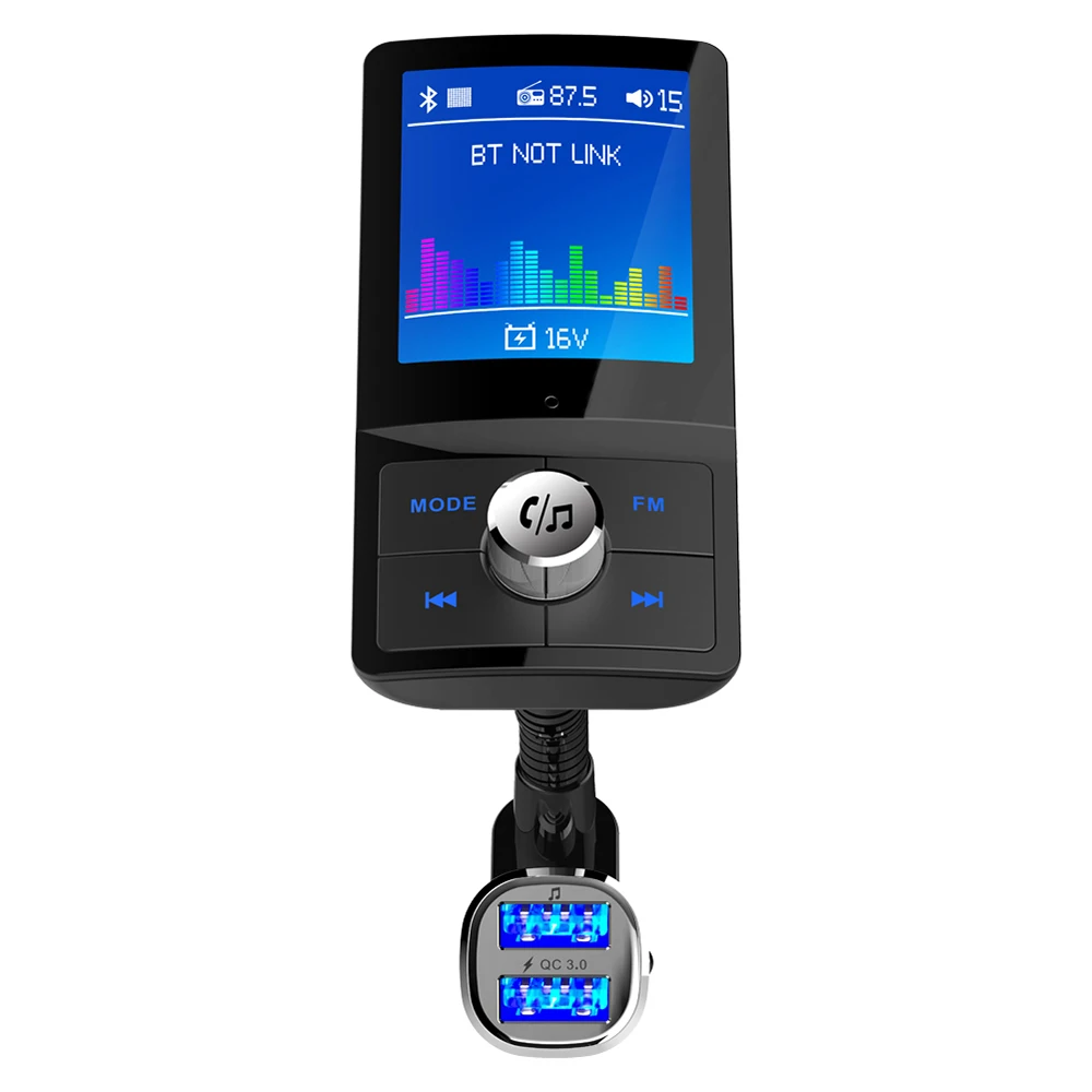 Car Charger kit Bluetooth FM Transmitter Modulator Vehicle Adapter 2 USB Port AUX Port QC3.0 TF Card With 1.8 inch Screen LCD 