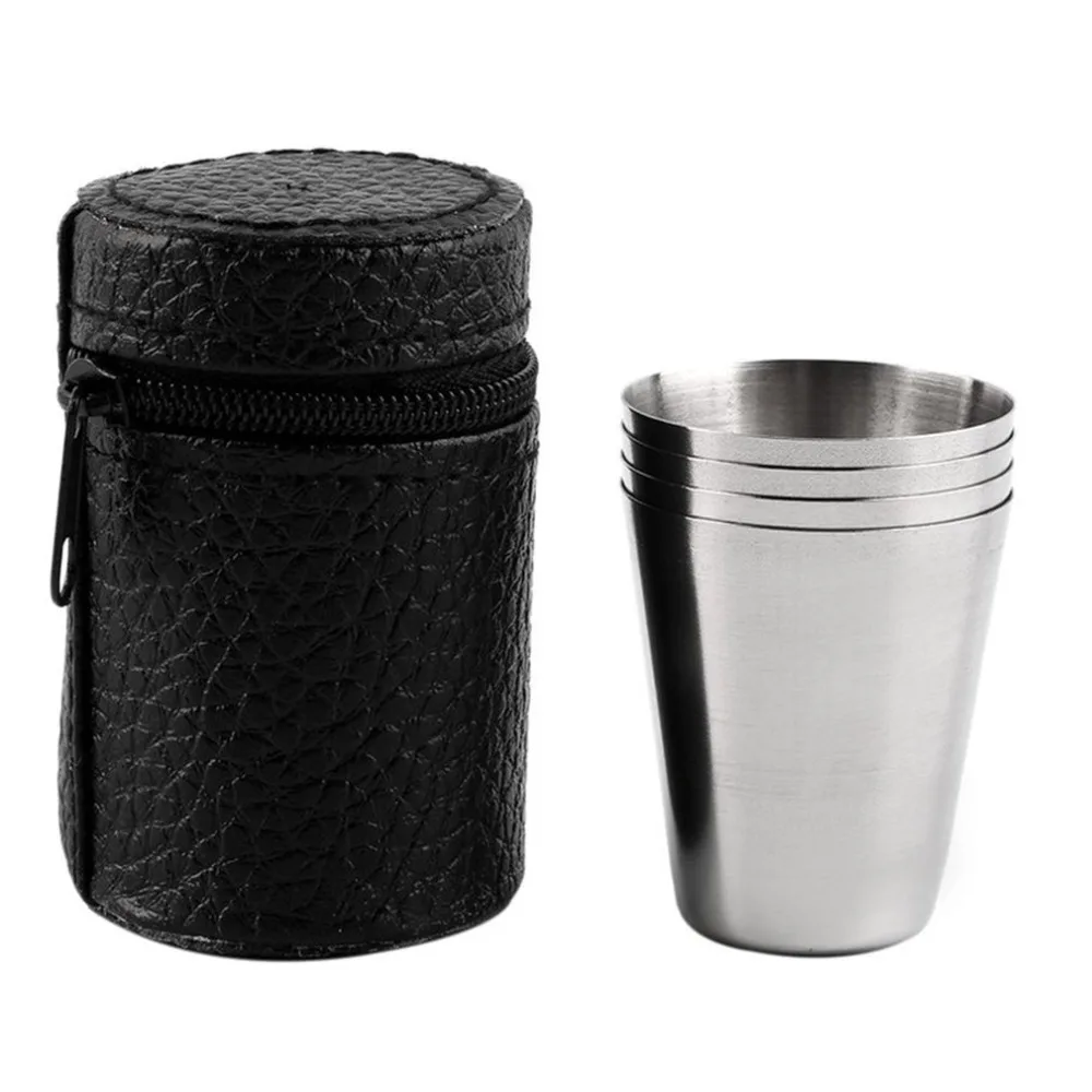 

OUTAD 1 Set of 4 Stainless Steel Cover Mug Camping Cup Mug Drinking Coffee Tea Beer With Case Ideal for Camping Holiday Picnic