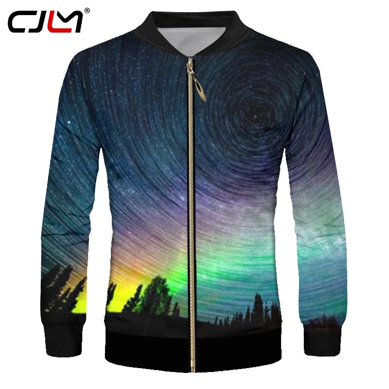 CJLM Man Large Size Rainbow Zip Jacket Colored Landscape Men's Zipper Tops 3D Printed Starry Sky Trend Sweatshirt | Мужская одежда