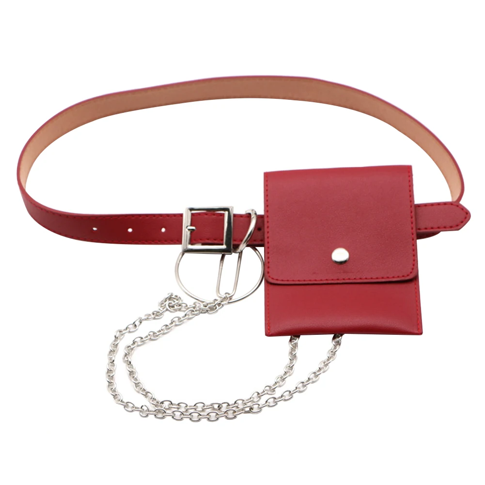 

Women Storage Detachable Belt PU Leather Keys Money Durable Multifunction Waist Bag Portable Mini Snap Fastener Chain Embellish