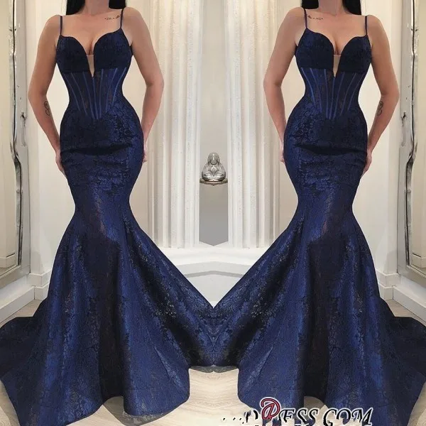 Новейшие темно-синие вечерние платья robe de soiree 2019 Кружевное платье-Русалка для выпускного вечера с v-образным вырезом