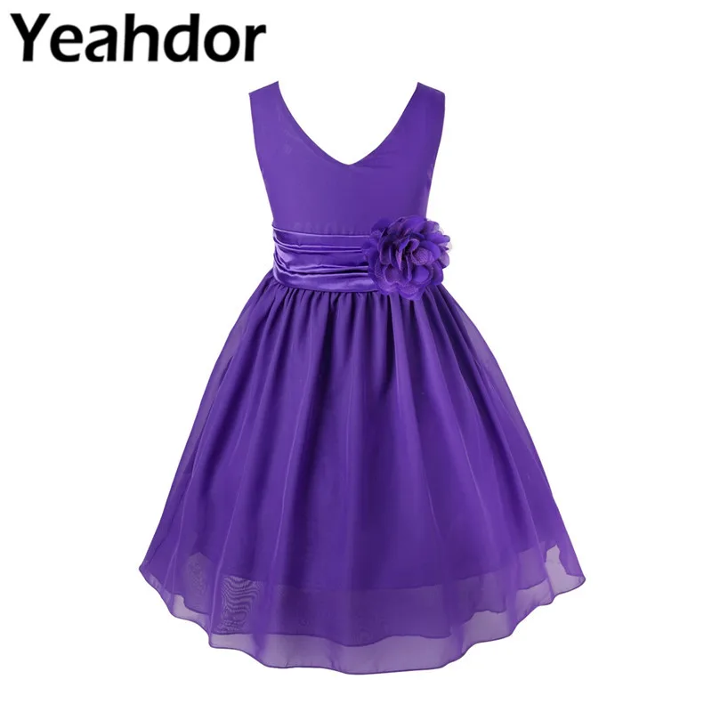 

Kids Girls Ball Gown Prom V-neck Sleeveless Wedding Chiffon Dress Flower Girl Dress for Wedding Party Summer Casual Daily Dress
