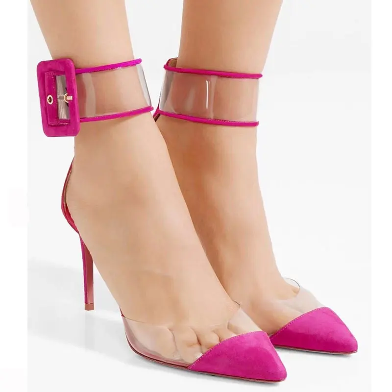 

New Women's Suede High heels Fashion Around the Ankle Big Square Buckle Lady Dress Pumps Party Working Shoes Big Size 35-43
