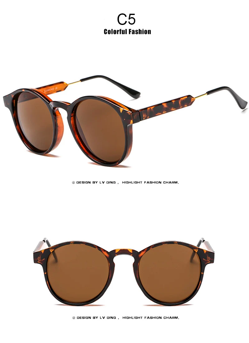 Ретро Круглые Солнцезащитные очки для женщин и мужчин фирменный дизайн прозрачные женские солнцезащитные очки для мужчин Oculos De Sol Feminino Lunette Soleil UV400 - Цвет линз: Leopard