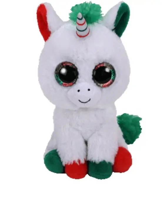 

2018 New 6" TY Beanie Boos Candy Cane the unicorn 15cm Big Eye Plush Stuffed Animal Collectible Toy Christmas Gift For Kids