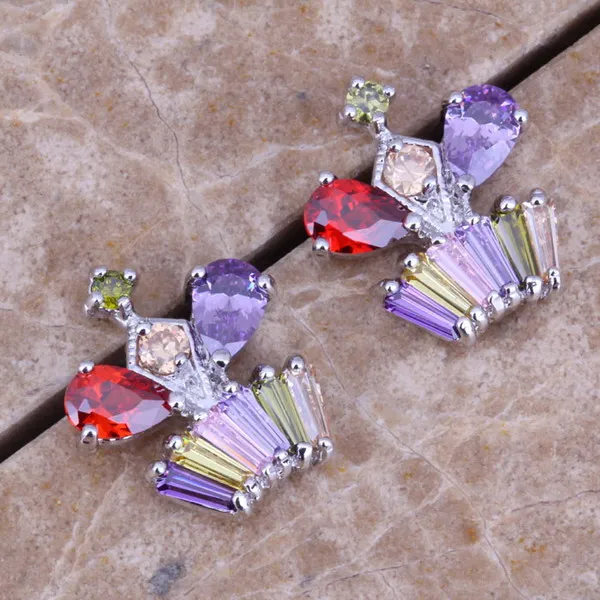 

Multicolor Silver Fashion Stud Imperial Crown Earrings For Women N1121