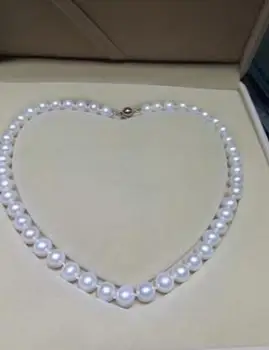 

free shipping round natural 9-10mm south seas white pearl necklace
