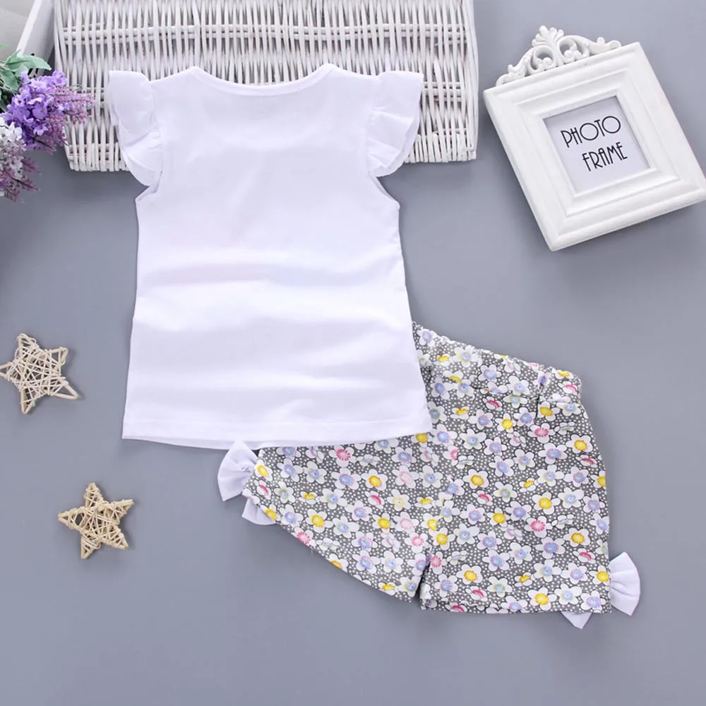 2PCS Toddler Kids Baby Cute Girls Bowknot Outfits Lolly T-shirt Tops+Short Pants Clothes Set Clothing Set Ensemble Fille Summer