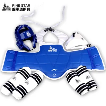 

TKD WTF Approved TAEKWONDO Sparring Gear Set (Helmet, Forearm, Shin Protector & Free Double Chest Guard,Groin Guard) bag gift