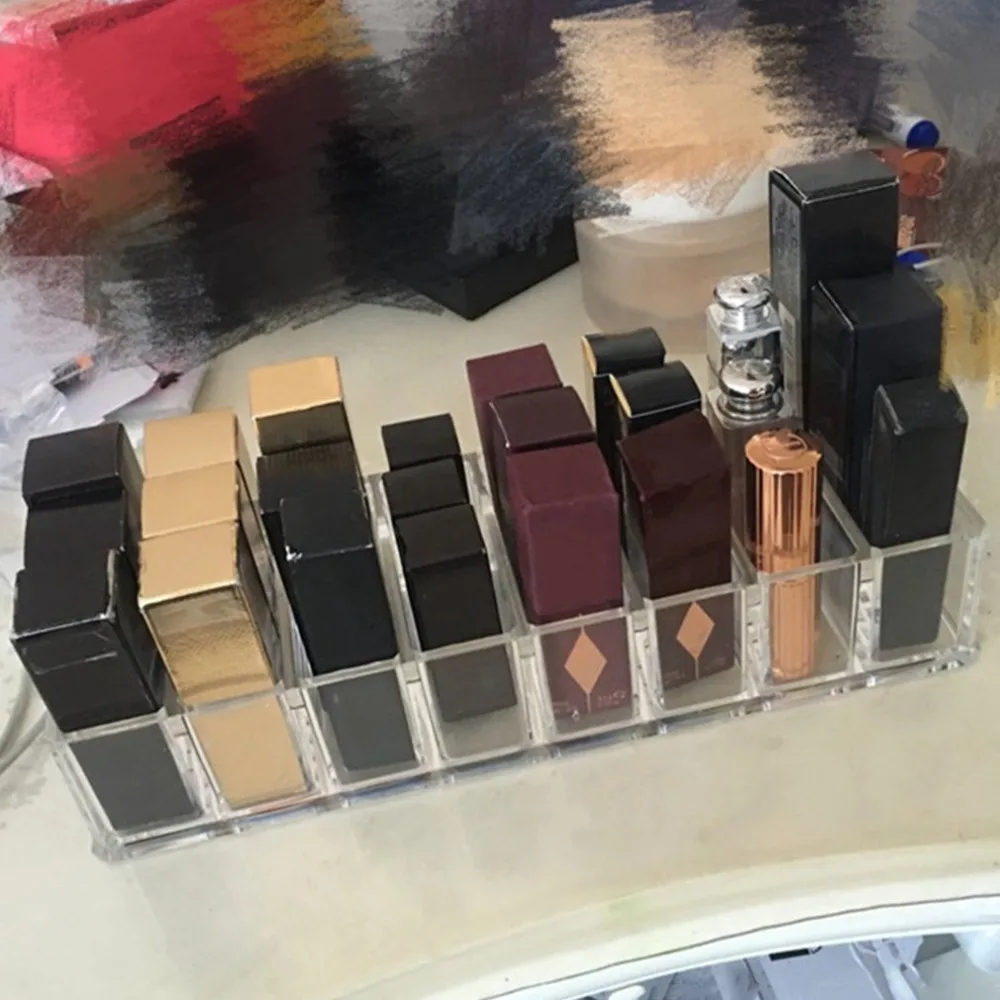 

Practical Clear Acrylic Makeup Arrangement Storage Box Lipstick Holder Transparent Multi-Slots Desktop Cosmetic Organizer