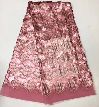

(5yards/pc) high quality pink African sequins lace fabric French net lace fabric for attractive party dress FLT04