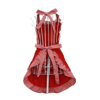 

HGHO-Cotton Grid Pattern Working Chefs Kitchen Cooking Cook Womens Maid Set Apron with Bowknots Pockets Design(Red)