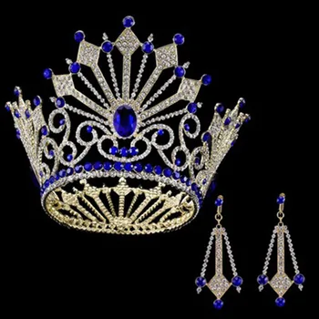 

Luxury Beauty Show Big Crown Round King Princess Queen Crowns Large Tiara World Miss Baroque Bridal Hair Jewelry for Women Head