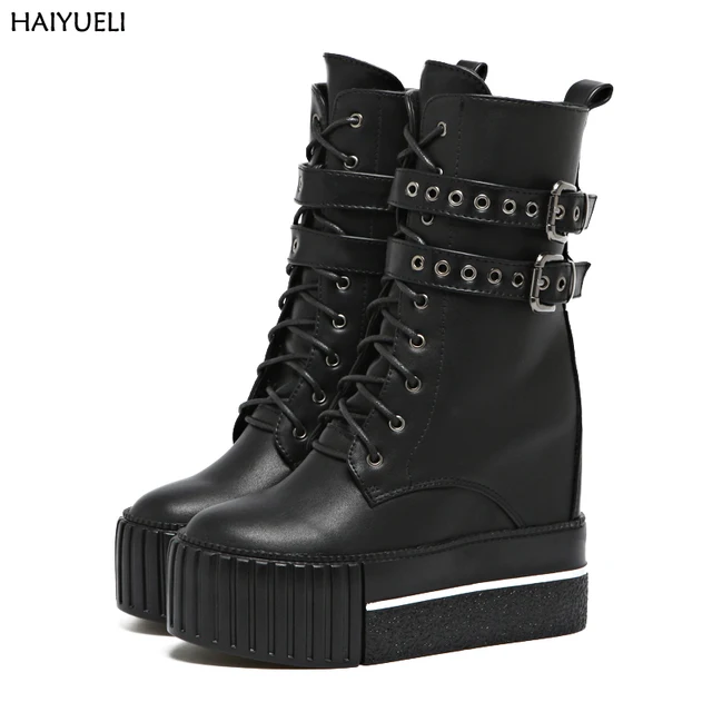 Bottes talon haut femme bottes moto Punk femme plateforme noire chaussures compensées femme bottes hautes hiver