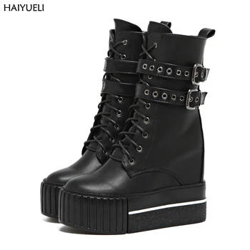 

Womens High Heel Boots Punk Motorcycle Boots Women Black Platform Wedge Shoes Women's High Boots Winter Shoes For Women