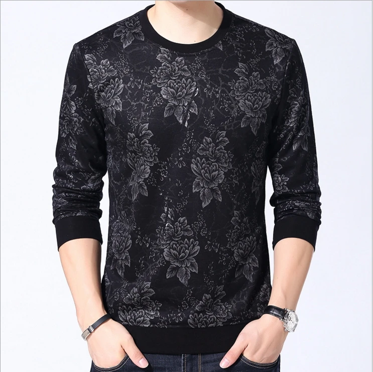YAXITE Autumn Winter font b Mens b font T font b Shirts b font Print Black