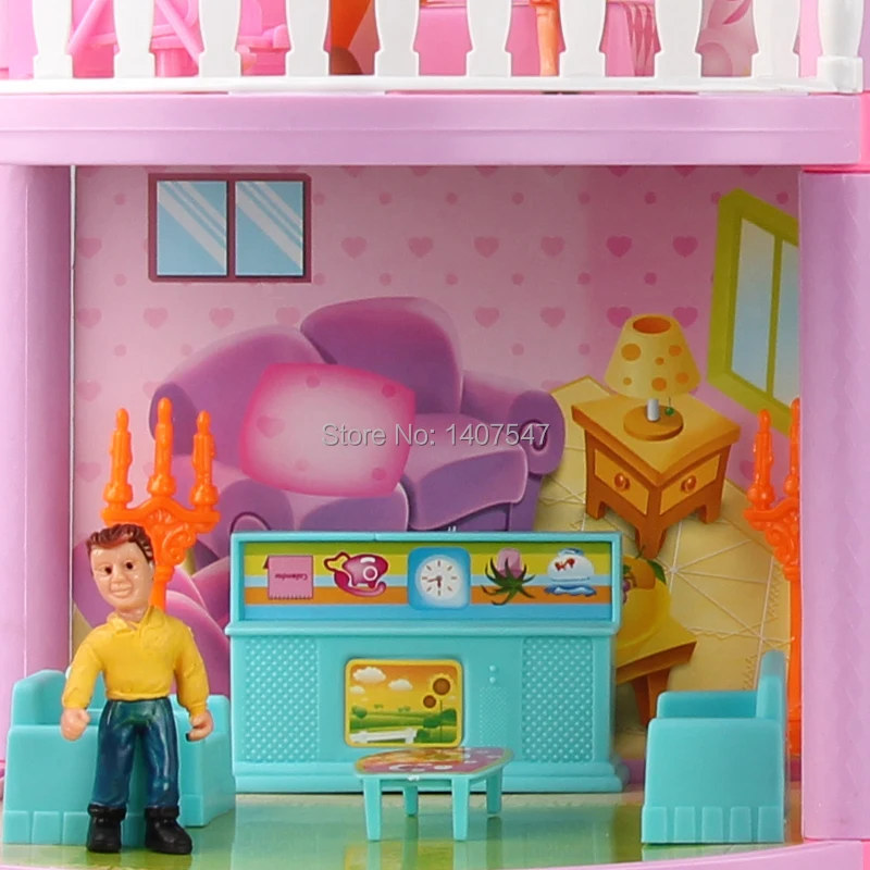 Большой размер DIY кукольный домик миниатюрная сборная вилла пластиковая миниатюрная кукольный дом мебель кукольный домик Игрушки для девочек