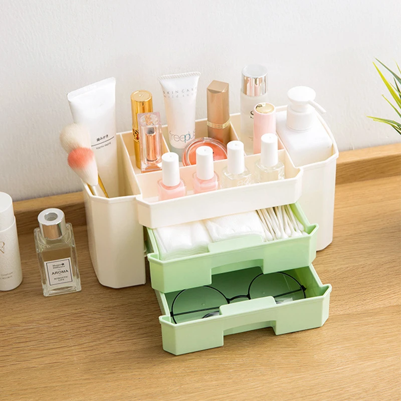 Plastic Makeup Storage Box Cosmetic Organizer Drawer Home Office Desk Storage Case Brush Pen Holder