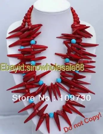 

Jewelry 0011855 2 rows red coral turquoise necklace