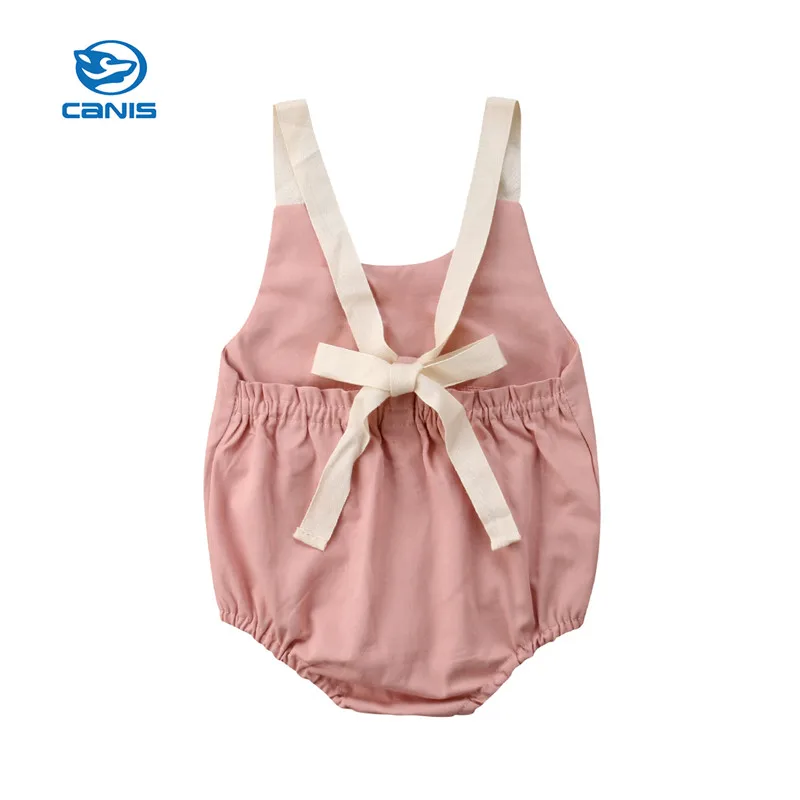 

2018 New Summer Toddler Newborn Baby Girls Bowknot Backless Sleeveless Bodysuit Cute Baby Girls Jumpsuit Outfit Clothes 0-24M