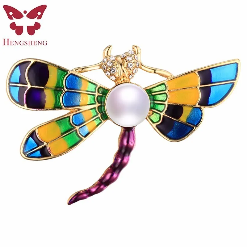 

HENGSHENG Natural Pearl Jewelry Brooch,Colorful Dragonfly Brooches For Women,Gold/Silver/RoseGold Color,Fashion Jewelry Fine Box