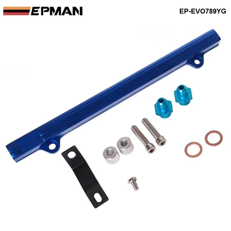 EPMAN- For Mitsubishi 4G63 EVO7/8/9 Aluminium Billet Top Feed Injector Fuel Rail Turbo Kit Blue High Quality EP-Evo789YG