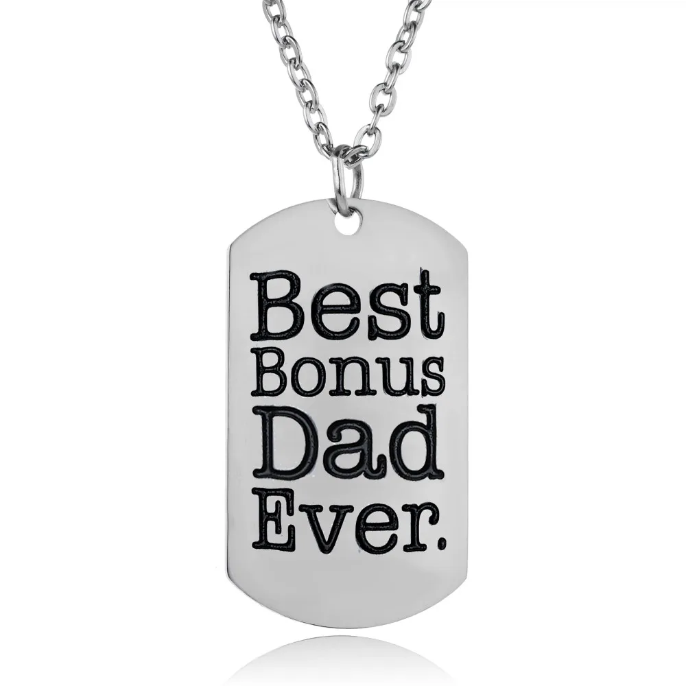 Family Father's Day Jewelry Gift Best Bonus Dad Stainless Steel Charm Chain Necklace Men Daddy