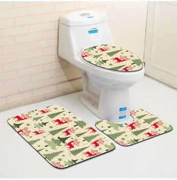 

3pcs/set 3D Print Geometric Pattern Bathroom Set Carpet Absorbent Non-Slip Pedestal Rug Lid Toilet Cover Bath Mat