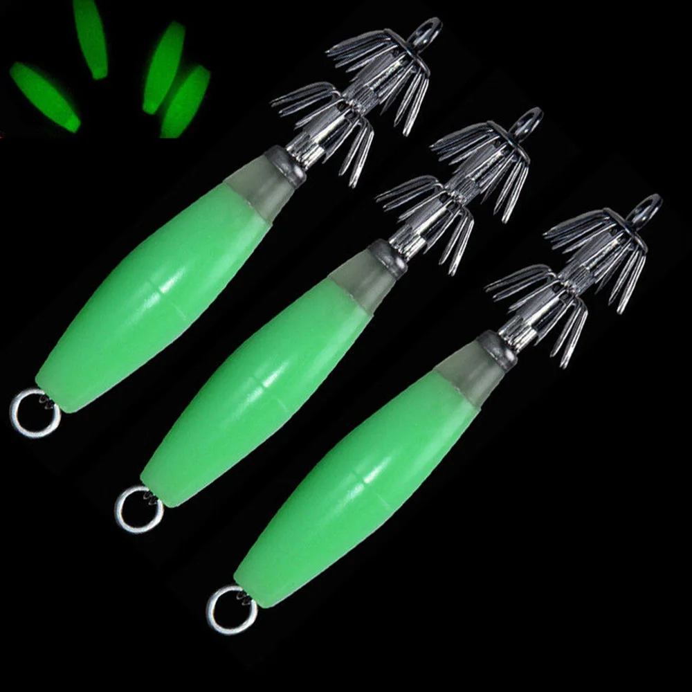 Luminous Octopus Squid Jigs Fishing Lures Green Deep Sea Bass Multineedle Baits