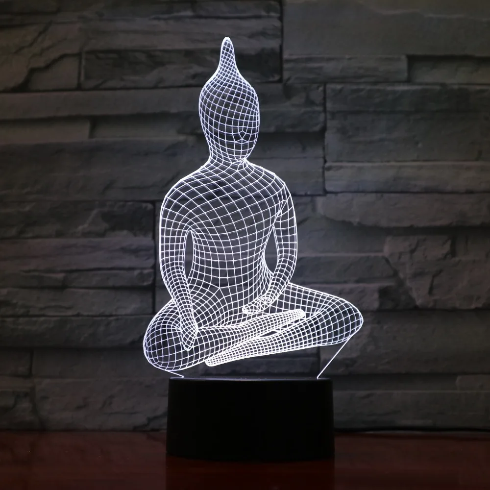 Yoga Sit Buddha Lights 3D светодиодная лампа 7 красочных акриловых ламп в качестве украшения