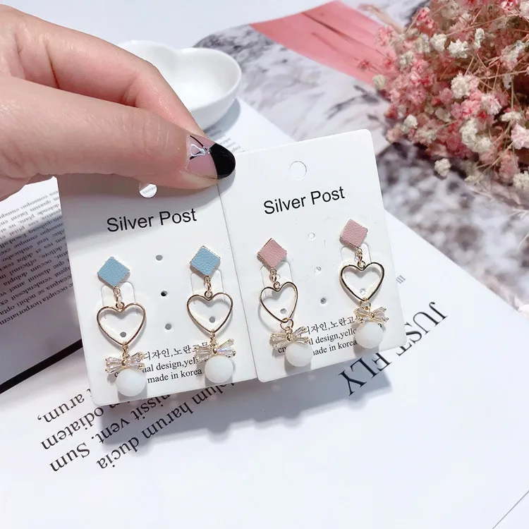 sweet heart bow earring 925 silver post Hypoallergenic fadeless fashion jewelry stud earrings for women girl Christmas gift