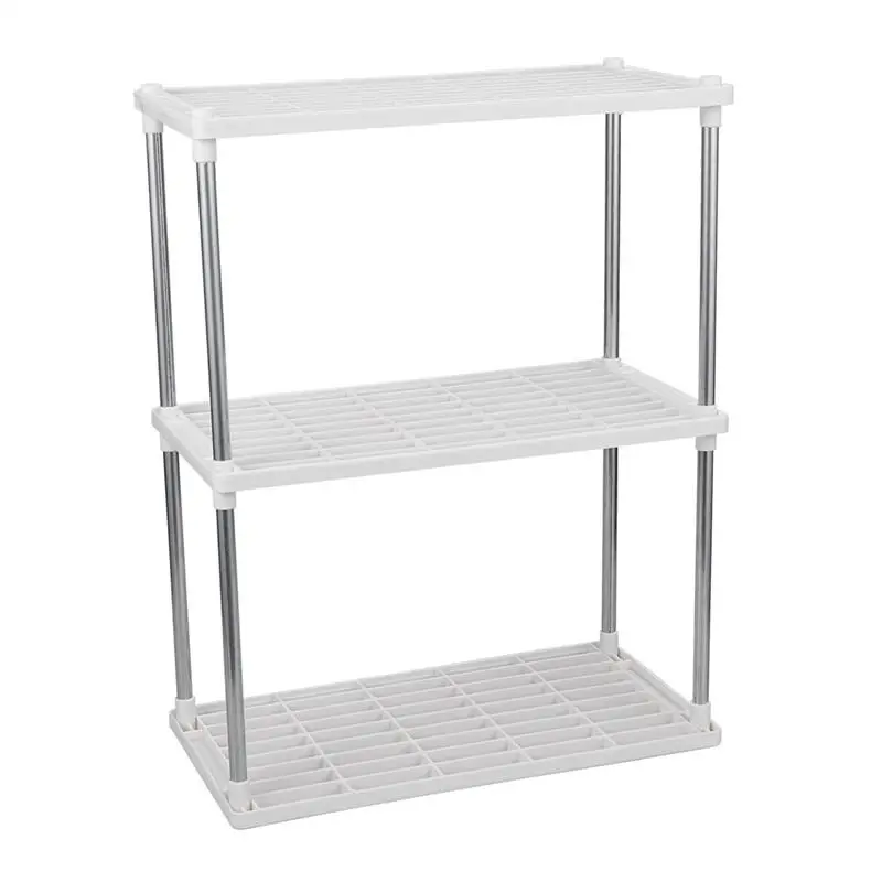 

Three Floor Plastic Bathroom Storage Rack Washbasin Floor Type Kitchen Storage Rack Bathroom Kitchen Organizer(White)