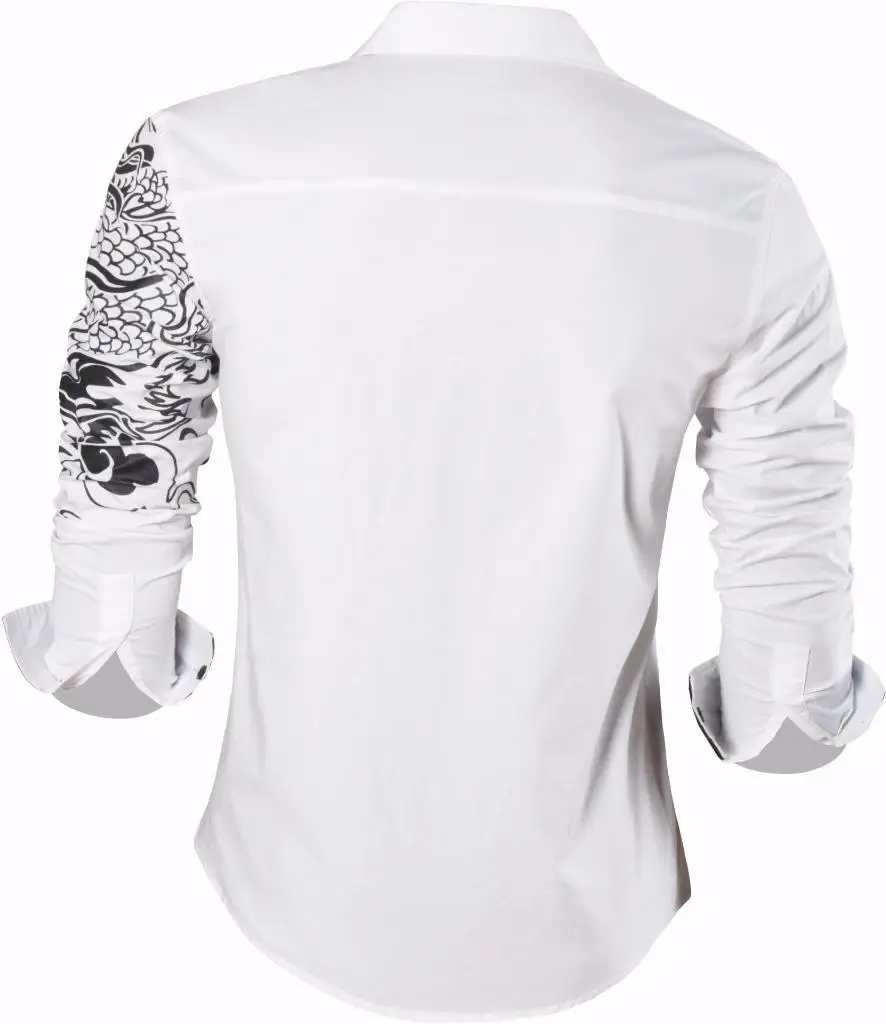 Sportrendy Мужская рубашка платье повседневное с длинным рукавом Slim Fit Мода Дракон стильный JZS041